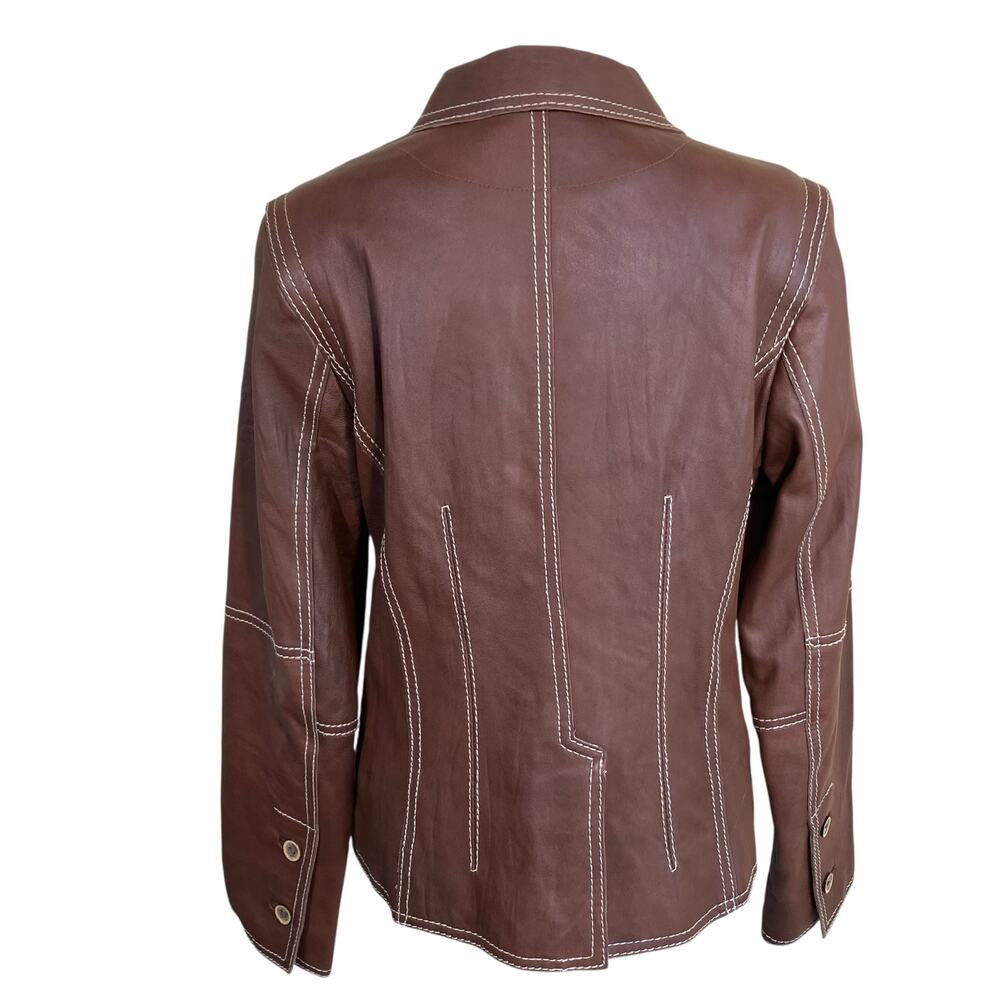 Cabi Vintage Y2K Chocolate Brown Leather Jacket Blazer Retro 70s Button-front - Picture 6 of 16